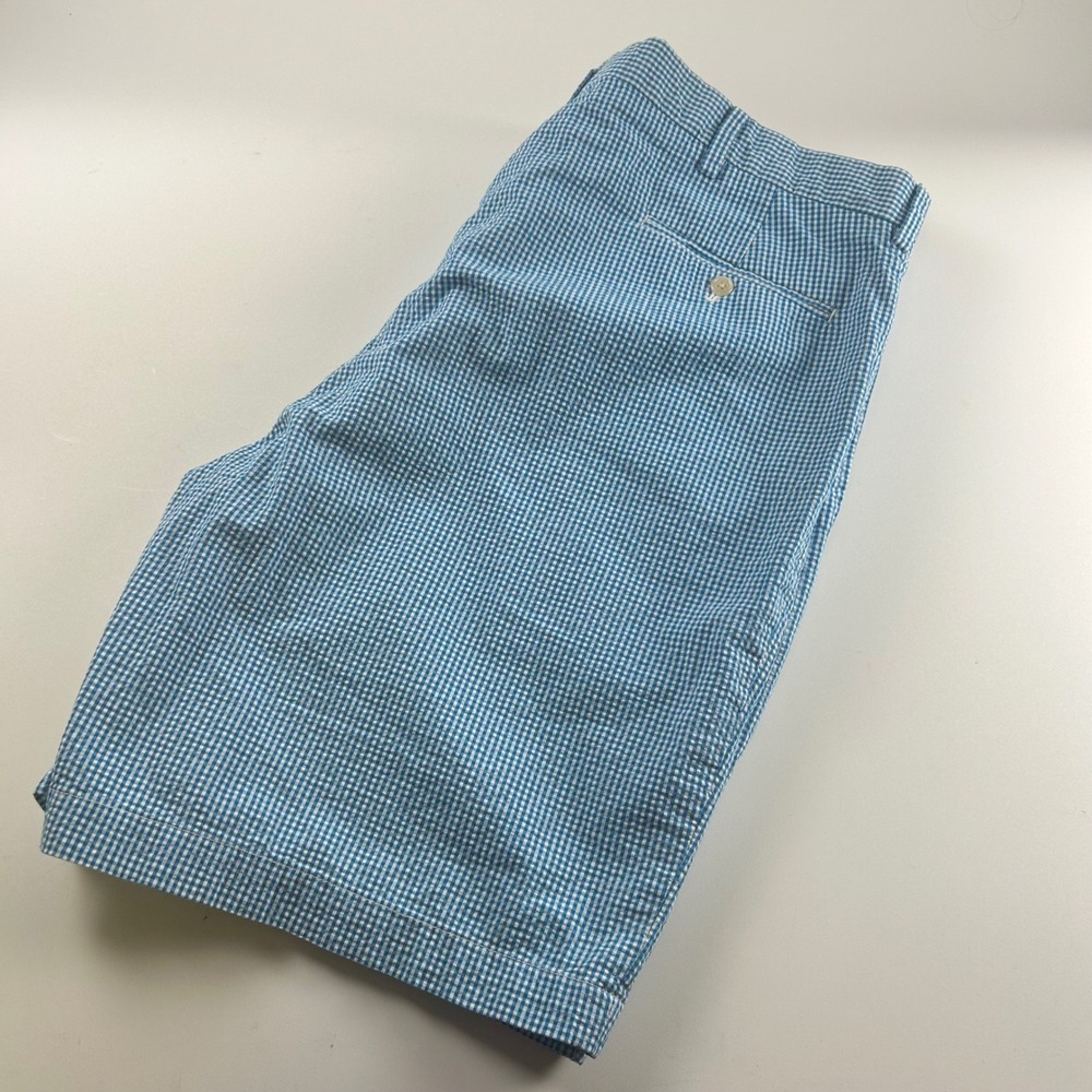 Polo Golf Ralph Lauren Mens 40 Blue Gingham Fairway Short Pleated  Seersucker